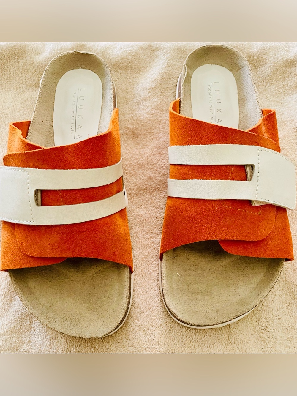 Title: Luuka A Orange & White Leather Slide Sandals